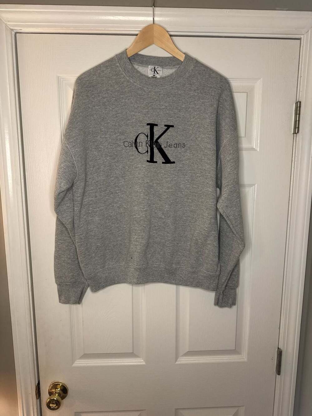 VTG 90s Calvin Klein Jeans Embroidered Big Logo Grey Crewneck Sweatshirt XL